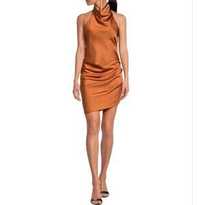 Gianni Bini Peyton Satin Mini Dress Copper  size 3 Ruched Asymmetrical Hem